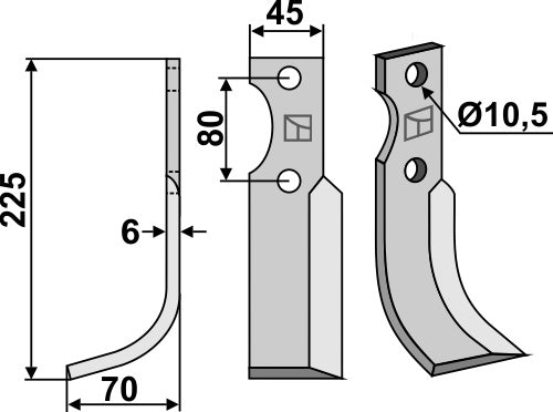 Klinge 225 x 45 mm, venstre