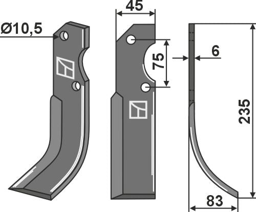 Klinge 235 x 45 mm, højre
