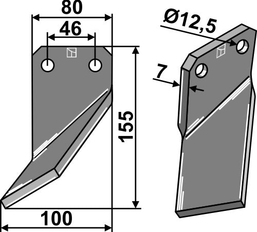 Roterende tand 155x80 mm, venstre