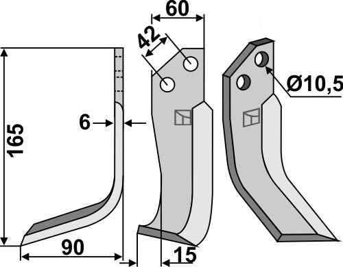 Klinge 165 x 60 mm, venstre