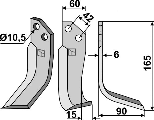 Klinge 165 x 60 mm, højre