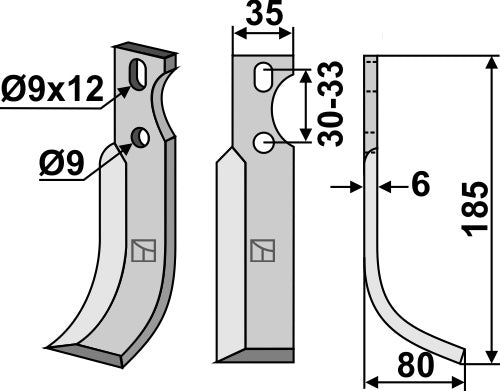 Klinge 185 x 35 mm, højre