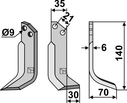 Klinge 140 x 35 mm, højre