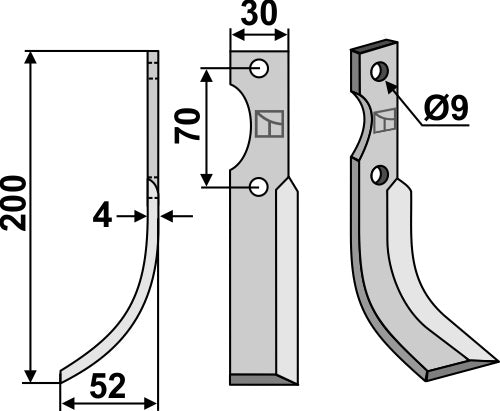 Klinge 200 x 30 mm, venstre