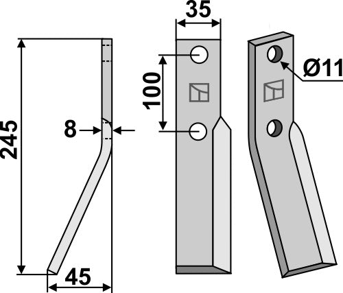 Roterende tand 245 x 35 mm, venstre