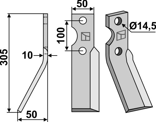 Roterende tand 305 x 50 mm, venstre