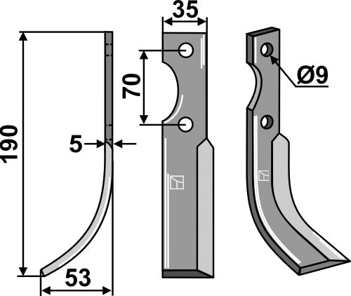 Klinge 190 x 35 mm, venstre