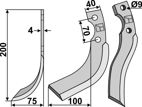 Klinge 200 x 40 mm, venstre