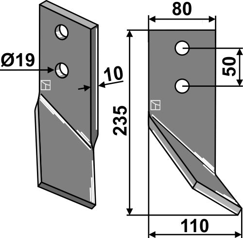 Roterende tand 235 x 80 mm, venstre