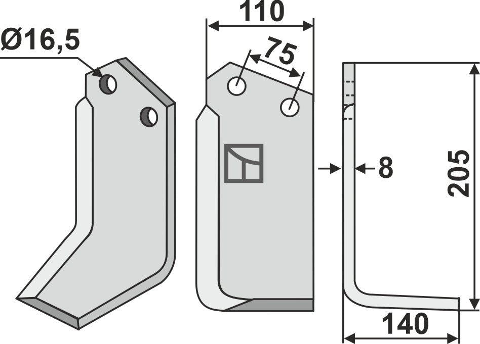 Klinge 205 x 110 mm, højre