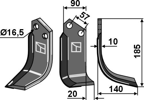 Klinge 185 x 90 mm, højre - hård metalbelagt