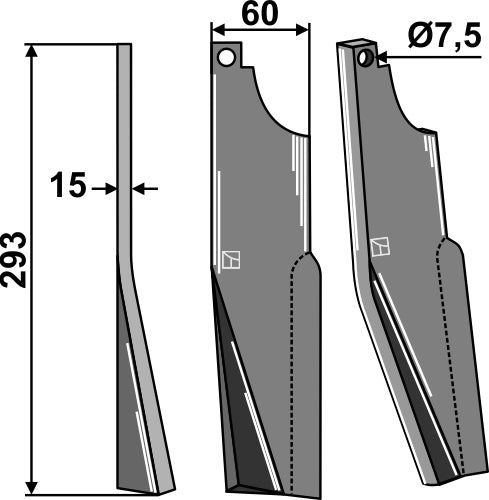 Roterende tand 203 x 60 mm, venstre