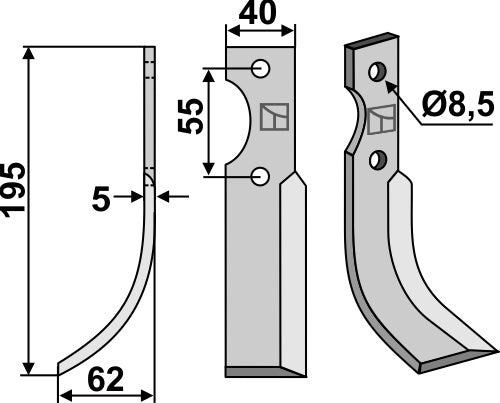 Klinge 195 x 40 mm, venstre