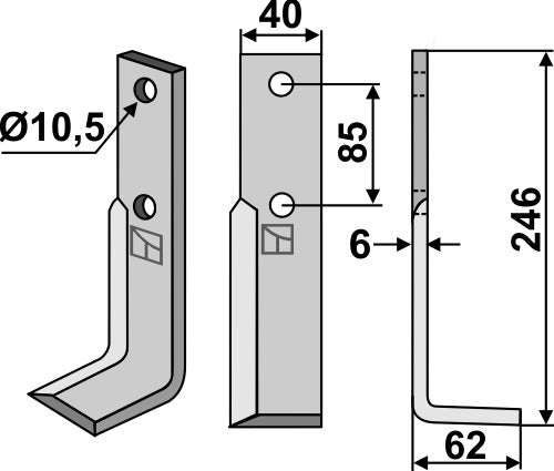 Klinge 246 x 40 mm, højre