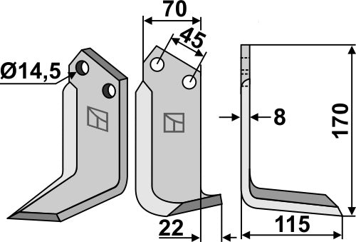 Klinge 170 x 70 mm, højre