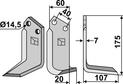 Klinge 175 x 60 mm, højre