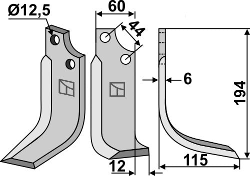 Klinge 194 x 60 mm, højre