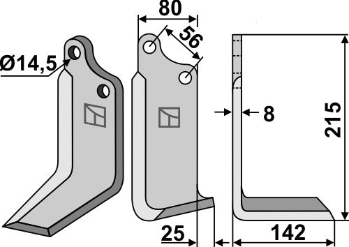 Klinge 215 x 80 mm, højre