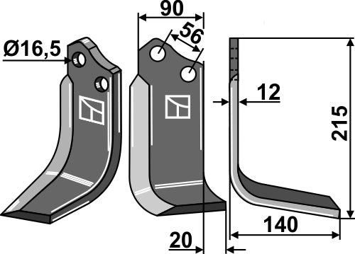 Klinge 215 x 90 mm, højre