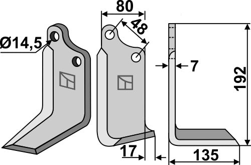 Klinge 192 x 80 mm, højre