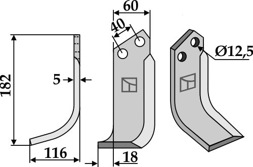 Klinge 182 x 60 mm, venstre