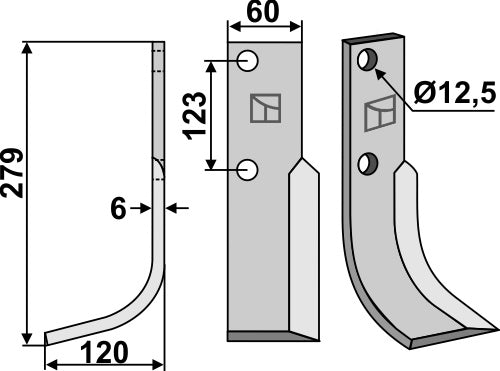 Klinge 279 x 60 mm, venstre