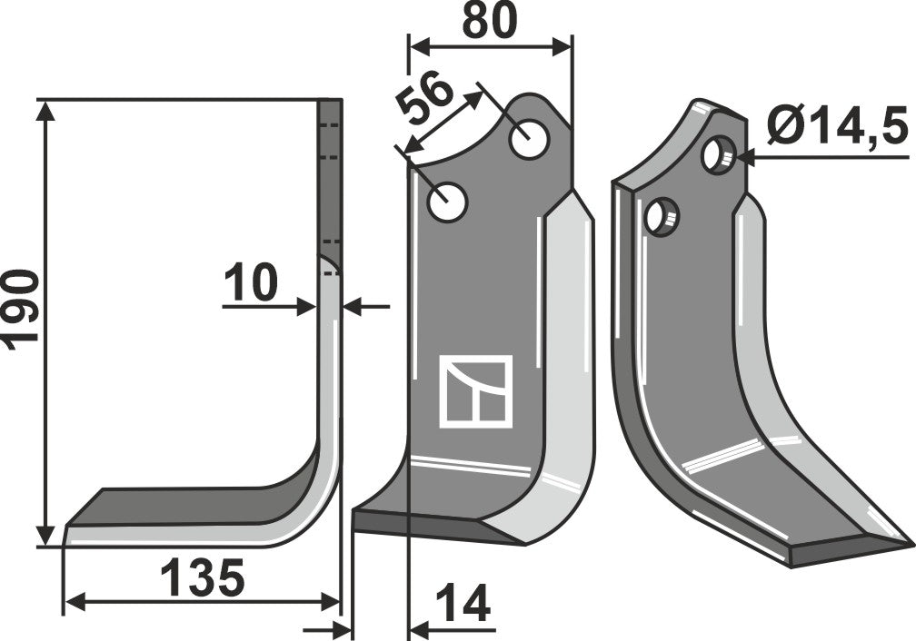 Klinge 190 x 80 mm, venstre