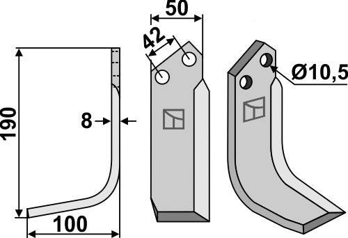 Klinge 190 x 50 mm, venstre