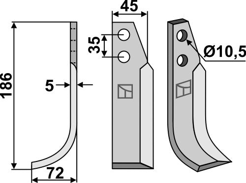 Klinge 186 x 45 mm, venstre