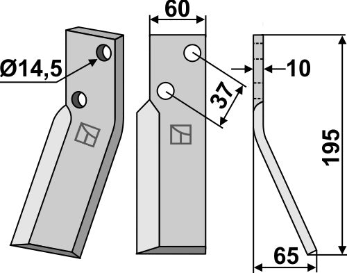 Roterende tand 195x60 mm, højre