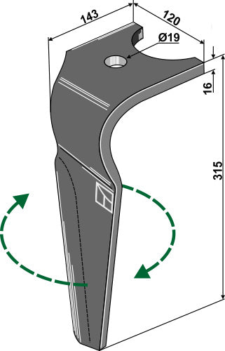 Tænder til rotorharver 315 mm, højre
