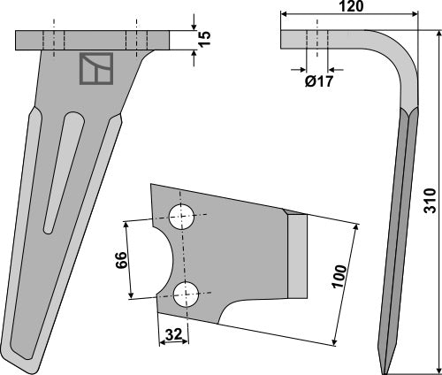 Tænder til rotorharver 310 mm, højre