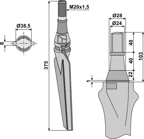 Tænder til rotorharver 375 mm, højre