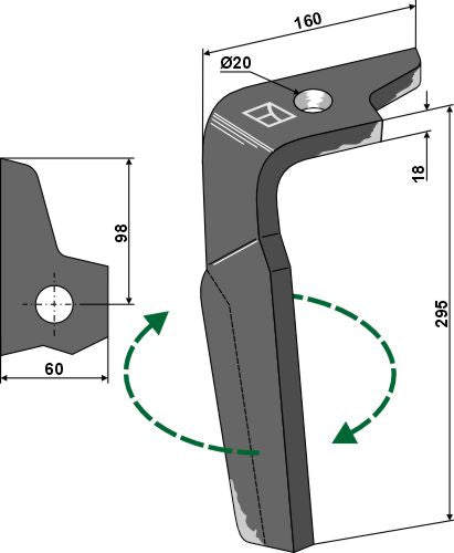 Tænder til rotorharver 295 mm, højre