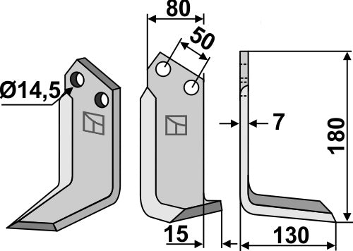 Klinge 180 x 80 mm, højre