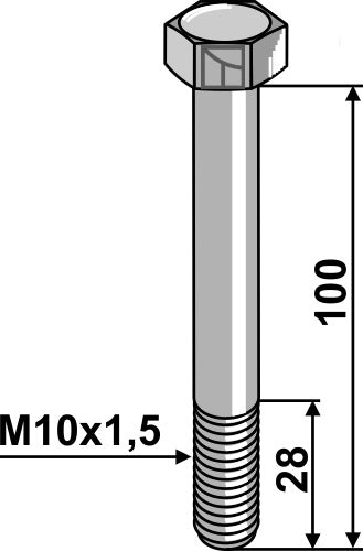 Kuusiokantapultti M10 ilman mutteria