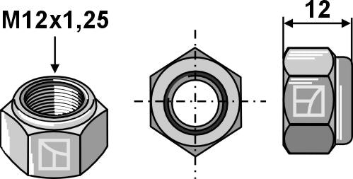 Itselukittuva kuusikulmainen mutteri - M12x1,25 - 8.8