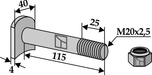 Pultti  M 20 x 2,5 - 8.8 itselukittuvalla mutterilla