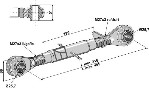 Yläkiinnikkeet karkaistulla kiinnitystangolla M27x3