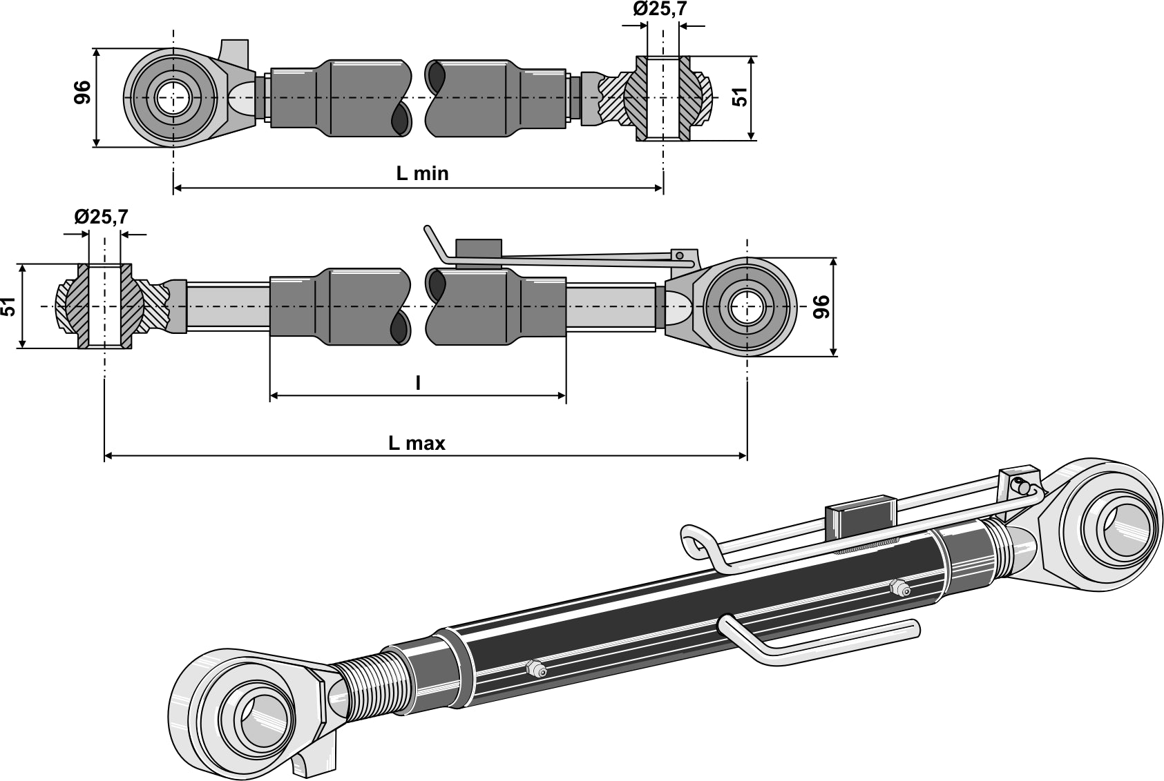 Yläkiinnike kovetetuilla sidetangoilla M42x3