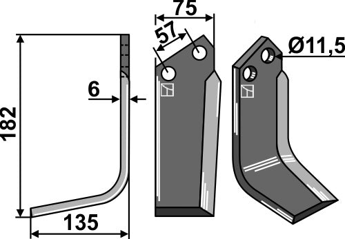 Terä 182 x 75 mm, vasen