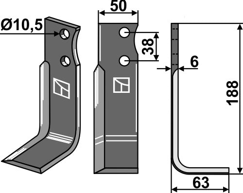 Terä 188 x 50 mm, oikea