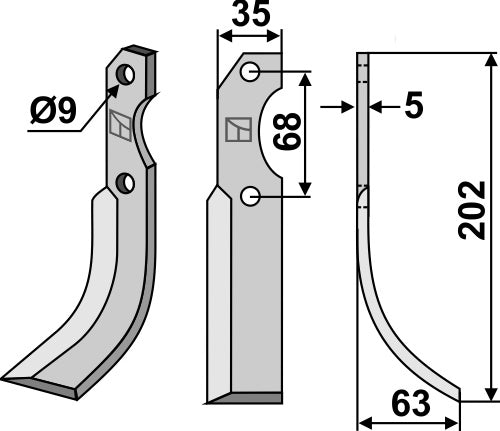 Terä 202 x 35 mm, oikea