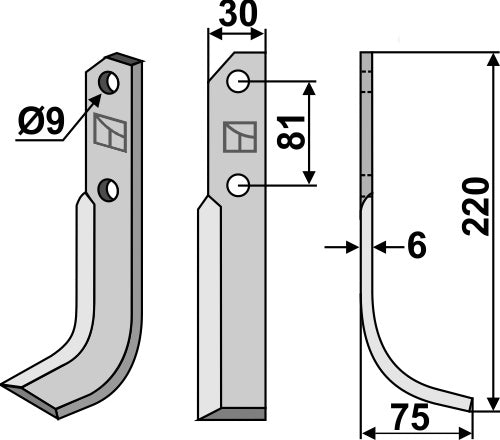 Terä 220 x 30 mm, oikea