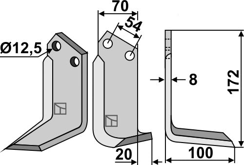 Terä 172 x 70 mm, oikea