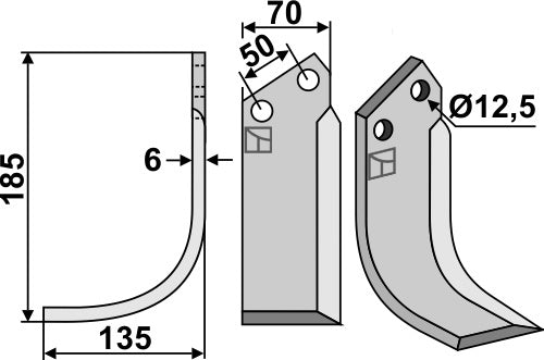 Terä 185 x 70 mm, vasen