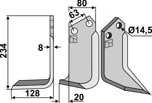 Terä 234 x 80 mm, vasen