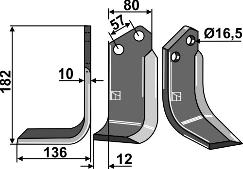 Terä 182 x 80 mm, vasen