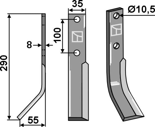 Pyörivä piikki 290 x 35 mm, vasen