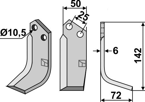 Terä 142 x 50 mm, oikea